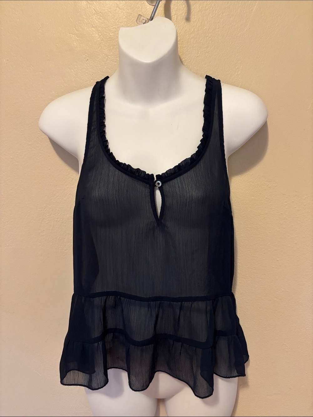 Abercrombie & Fitch Black Sheer Ruffle Tank Top